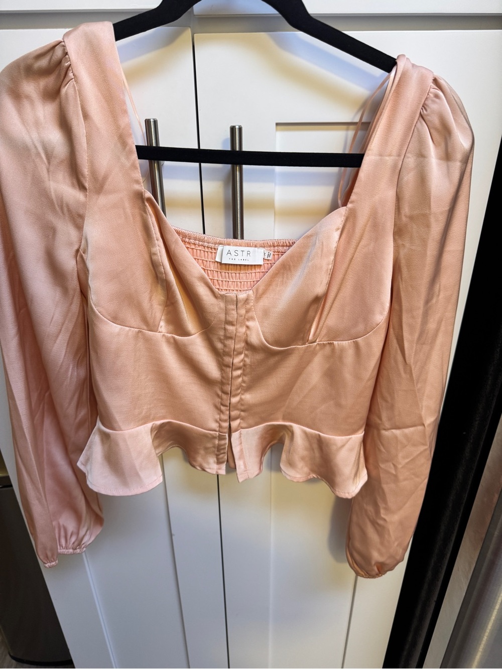 Astr Peach Satin Peplum Blouse - Picture 5 of 8